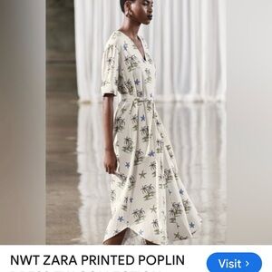 Zara Women's Cream Tropical Print Midi Dress